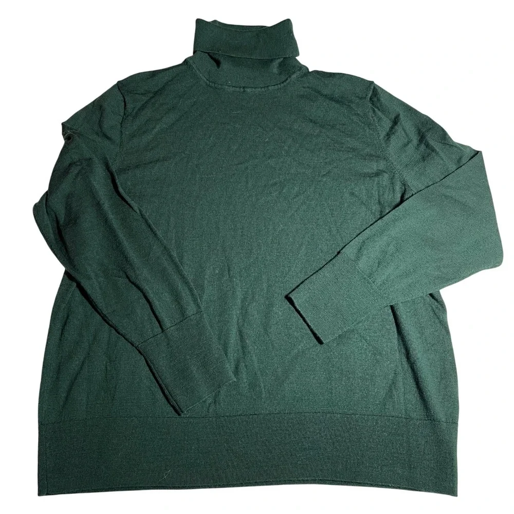 GAP Men's Green 100% Merino Wool Turtleneck Sweater XL Machine Washable - Picture 3 of 5